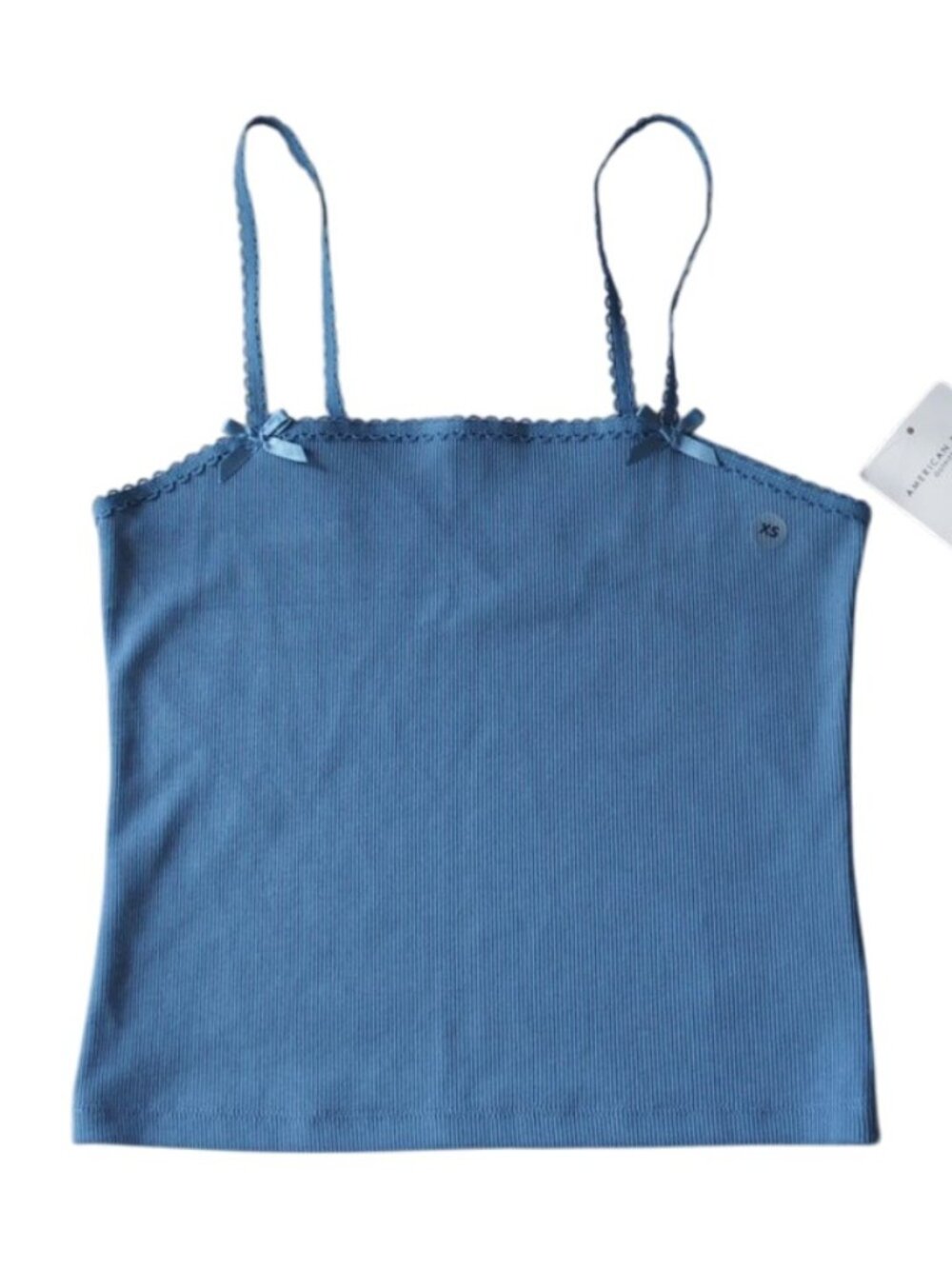 NWT American Eagle Outfitters Blue Lace Trim Ribbed Cami Tank Top XS